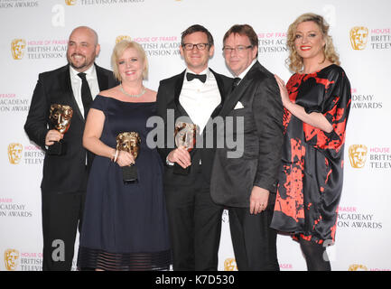 Photo Must Be Credited ©Kate Green/Alpha Press 079965 08/05/2016 Best Soap and Continuing Drama, Eastenders, Sharon Batten, Alexander Lamb, Dominic Treadwell-Collins, Adam Woodyat and Laurie Brett at the House of Fraser British Academy Television Awards Bafta Pressroom held at the Royal Festival Hall in London Stock Photo