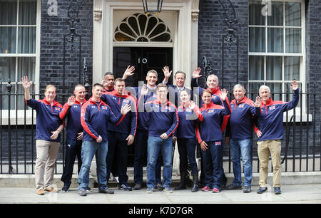 Photo Must Be Credited ©Kate Green/Alpha Press 079965 27/04/2016 Prime Minister David Cameron meets members of the United Kingdom UK team outside Number 10 Downing Street in London who will be competing in the 2016 Invictus Games in Orlando, Florida in May. Stock Photo