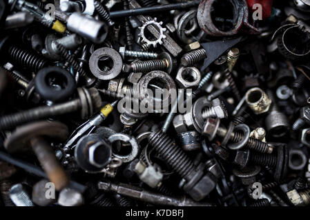 Overhead view of nuts and bolts Stock Photo