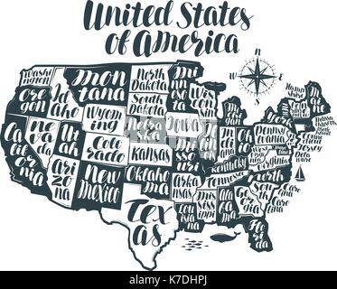 USA map country, United States of America. Lettering, typographic design vector illustration