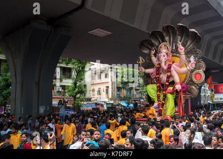 The image of Ganpati or Elephant headed lord  on the way to immersion at lalbaug, .Mumbai, India Stock Photo