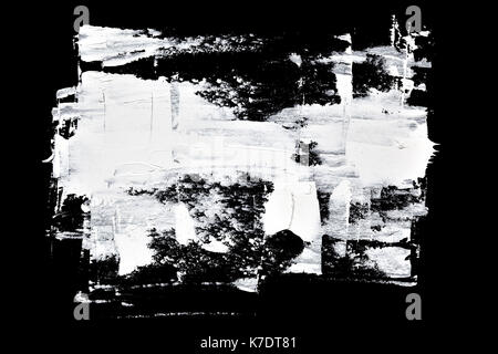 Brush strokes of white oil paint on black background - abstract composition Stock Photo