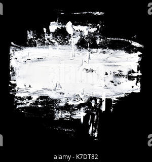 Brush strokes of white oil paint on black background - abstract composition and space for text Stock Photo