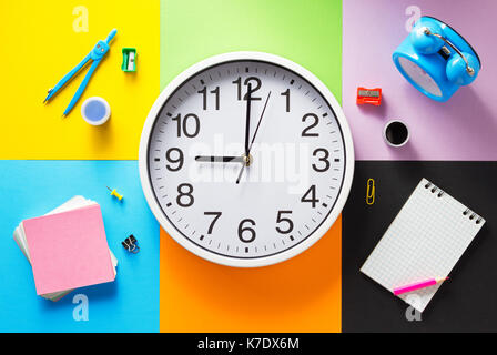 wall or alarm clock watch at abstract background texture Stock Photo