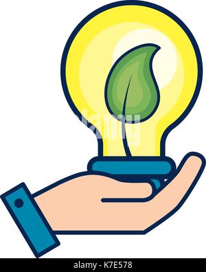 hand with bulb with leaf inside Stock Vector