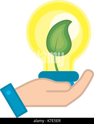 hand with bulb with leaf inside Stock Vector
