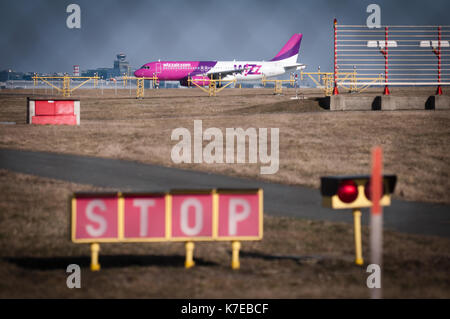 landing aircrafts at the airport ready to start Stock Photo