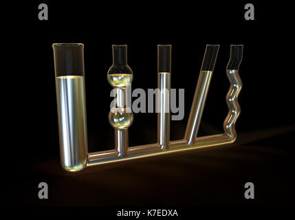 Communicating vessels, computer illustration. This laboratory glassware is used to demonstrate Stevin's Law. Stock Photo