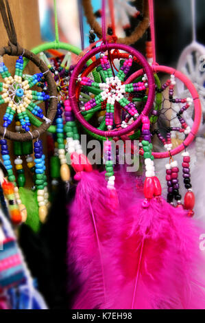 hand made dream catchers sold in Ecuador´s market Stock Photo