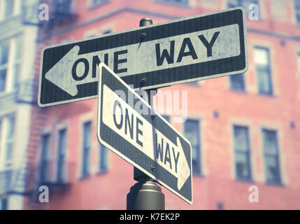 3D illustration. Conceptual image of one-way sign used on several streets on the USA. Stock Photo