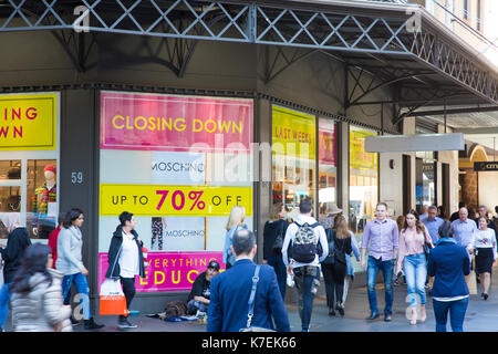 Store in Pitt street Sydney promoting sale discounts and closing down sale,Sydney,Australia Stock Photo