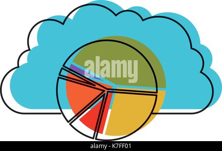 cloud storage data service icon and available space circular graphic shading in watercolor silhouette Stock Vector