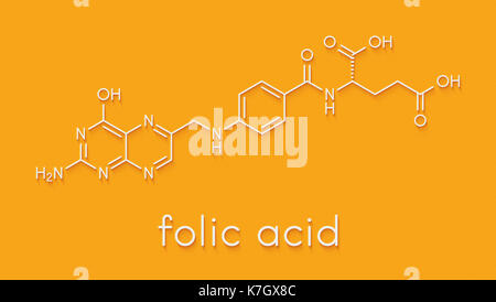 Vitamin B9 (folic acid) molecule. Skeletal formula. Stock Photo