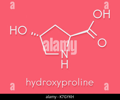 Hydroxyproline (Hyp) amino acid. Essential component of collagen. Skeletal formula. Stock Photo