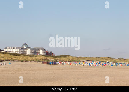 View on the beach on the north sea island Juist, East Frisia, Germany, Europe, in early morning light. Stock Photo