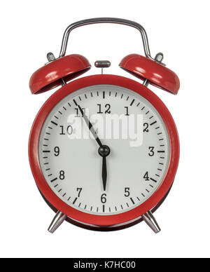 Small red alarm clock isolated on white background Stock Photo