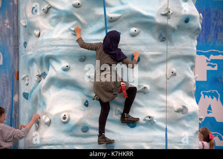 Glasgow, Scotland, UK. 16th September. Knightswood Park Fun Day was rained on  as locals struggled in the bad weather .Credit Gerard Ferry/Alamy news Stock Photo