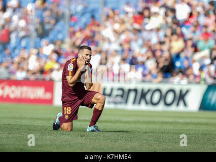 Getafe, Spain. 17th September, 2017. LaLiga match between Getafe CF and FC Barcelona at the Coliseum Alfonso Pérez, in Getafe, Madrid. © ABEL F. ROS/Alamy Live News Stock Photo