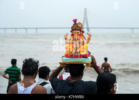 The image of Ganpati or Elephant headed lord  on the way to immersion at dadar chowpatty, ,Mumbai, India Stock Photo