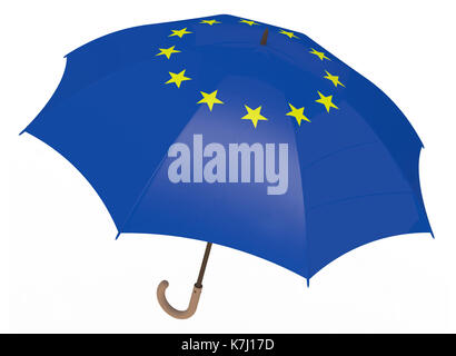 Umbrella with flag of Europe isolated on white, 3D illustration Stock Photo