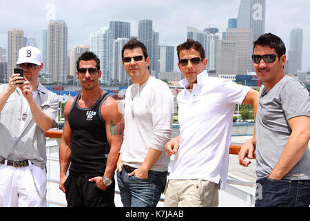 Miami, Florida - May  14 : Donnie Wahlberg, Danny Wood, Jordan Knight, Joey McIntyre and Jonathan Knight attend the New Kids On The Block Concert Cruise launch on May 14, 2010 in Miami Beach, Florida.Credit:  Majo Grossi/MediaPunch Stock Photo