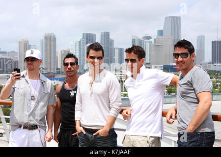 Miami, Florida - May  14 : Donnie Wahlberg, Danny Wood, Jordan Knight, Joey McIntyre and Jonathan Knight attend the New Kids On The Block Concert Cruise launch on May 14, 2010 in Miami Beach, Florida.Credit:  Majo Grossi/MediaPunch Stock Photo