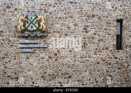 Detail of exterior of Plymouth Magistrates Court Building, St. Andrew Street, Plymouth, UK. Stock Photo