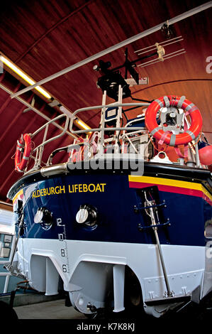 Aldeburgh lifeboat undercover in the boathouse Stock Photo