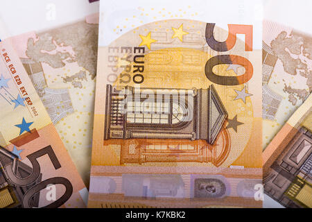 Close-up of various bills of 50 EUR Stock Photo