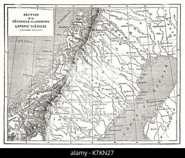 Old map of Swedish Lapland. By unidentified author, publ. on Le Tour du Monde, Paris, 1862 Stock Photo