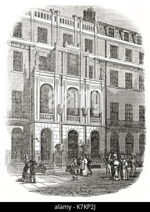 Old view of Sir John Soane's house in Lincoln's Inn Fields, London. By unidentified author, publ. on The Penny Magazine, London, 1837 Stock Photo