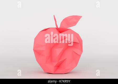 3d rendering of low poly pink apple Stock Photo