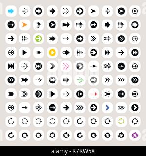 100 arrow sign icon set pictogram on rounding square shapes. Modern simple minimal, flat, solid, mono, plain style. Vector illustration Stock Vector