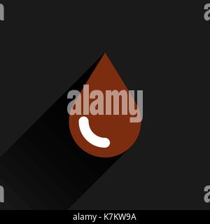 Brown color drop icon with black long shadow on dark gray background. Chocolate sign in simple, solid, plain, flat style. This vector illustration gra Stock Vector