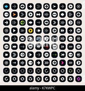 100 arrow sign icon set pictogram on rounding square shapes. Modern simple minimal, flat, solid, mono, plain style. Vector illustration Stock Vector