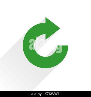 Green arrow icon reload, refresh, rotation, reset, repeat sign. Web pictogram with gray long shadow on white background. Flat style Stock Vector