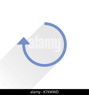 Blue arrow icon reload, refresh, rotation, reset, repeat sign. Web pictogram with gray long shadow on white background. Flat style Stock Vector