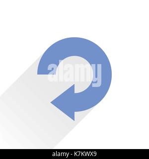 Blue arrow icon reload, refresh, rotation, reset, repeat sign. Web pictogram with gray long shadow on white background. Flat style Stock Vector