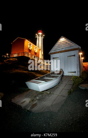 Fisgard Lighthouse at Night - Fort Rodd Hill, Victoria, Vancouver Island, British Columbia, Canada Stock Photo