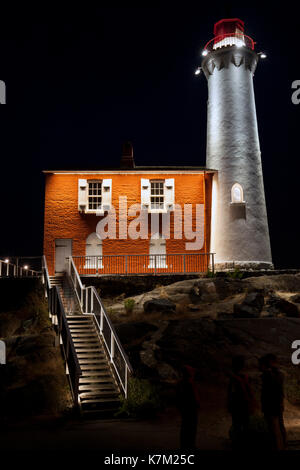Fisgard Lighthouse at Night - Fort Rodd Hill, Victoria, Vancouver Island, British Columbia, Canada Stock Photo