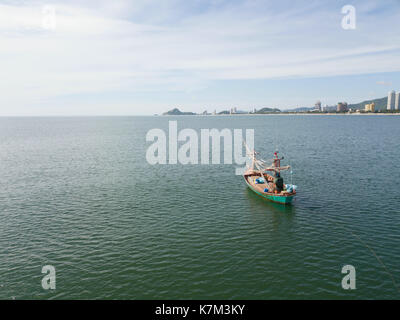 Drone Shot of Thai Fishing Boat Stock Photo