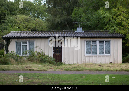 General view of the exterior of a post WW2 pre-fabricated home, one of ...