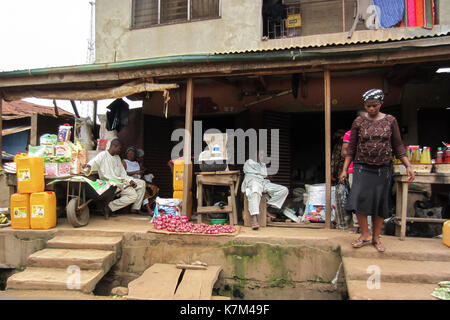 People selling different goods in the street in the city of Lagos, the largest city in Nigeria and the African conti Stock Photo