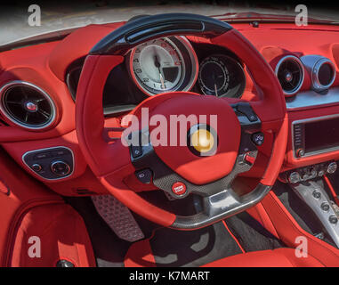 Interior of luxurious sports car in red leather Stock Photo