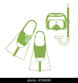 Stylized icon of a colored mask, tube and flippers for a scuba diving. Sports and recreation theme. Design for banner, poster or print. Stock Vector
