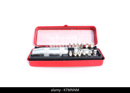 screwdriver in red box on isolated white Stock Photo