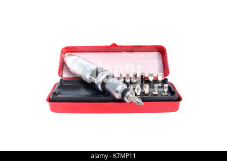 screwdriver in red box on isolated white Stock Photo