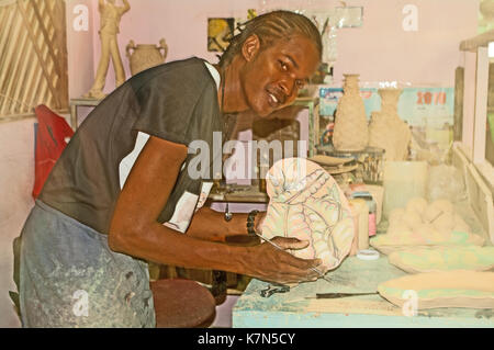 Wassi Art Pottery Works, Painting Pottery, Ocho Rios, Jamaica, Caribbean, West Indies, Stock Photo