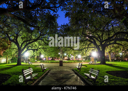 Charleston South Carolina,historic Downtown,Washington Square,urban park,lighting,bench,dusk,SC170514258 Stock Photo