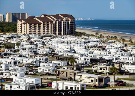 South Carolina,Atlantic Ocean,Myrtle Beach,Myrtle Beach RV Travel Park,recreational vehicles,trailer,caravan park,campground,aerial overhead view from Stock Photo